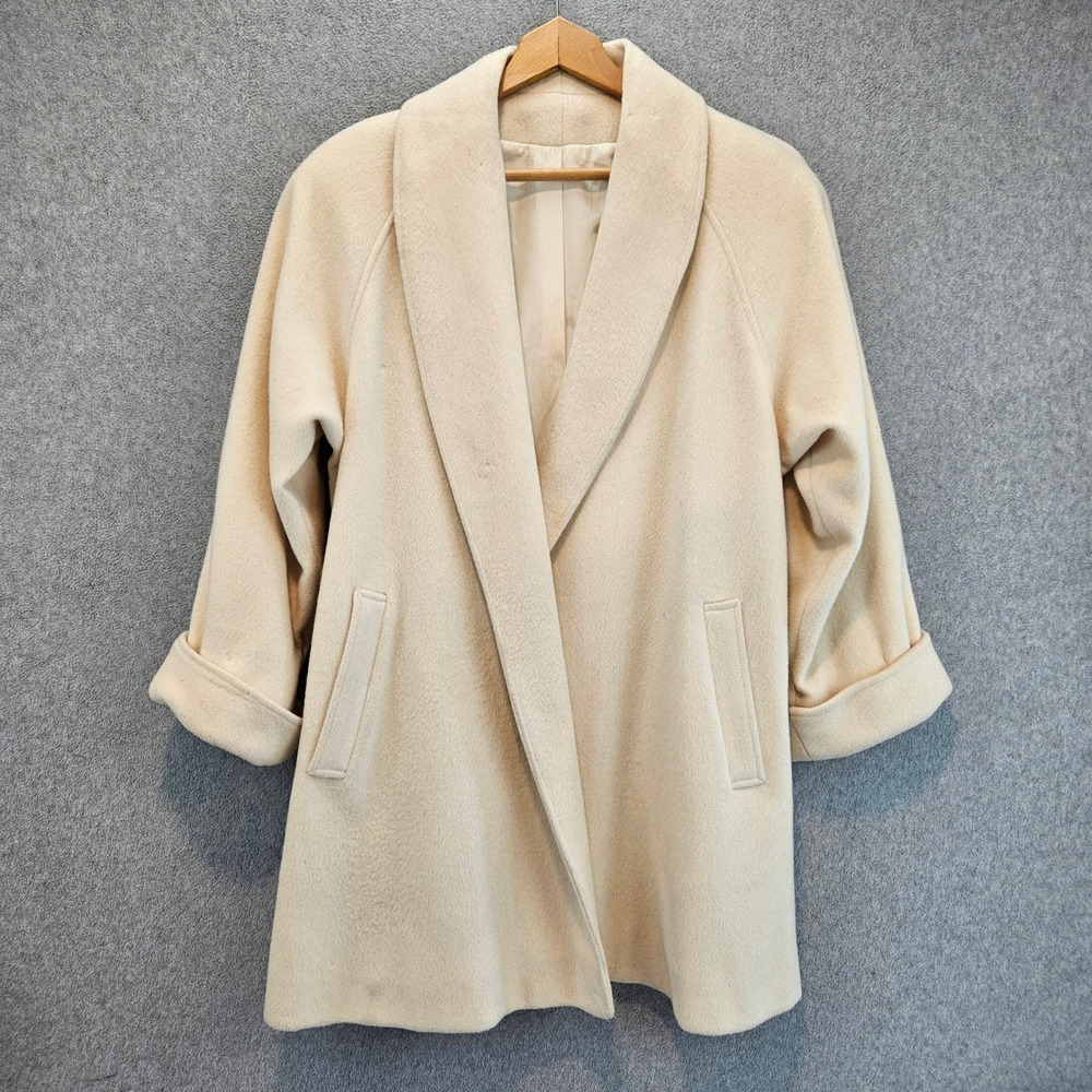 UNBRANDED Overcoat Women L Cream Wool Shawl Collar Vintage Classic Winter Coat